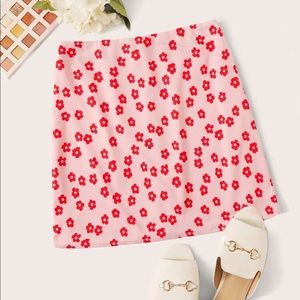 Shein Floral Print Pink Mini Skirt